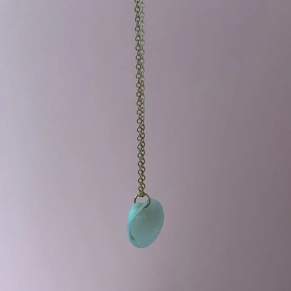 Baby Blue Shell Faux Gold Necklace - Picture 5 of 5